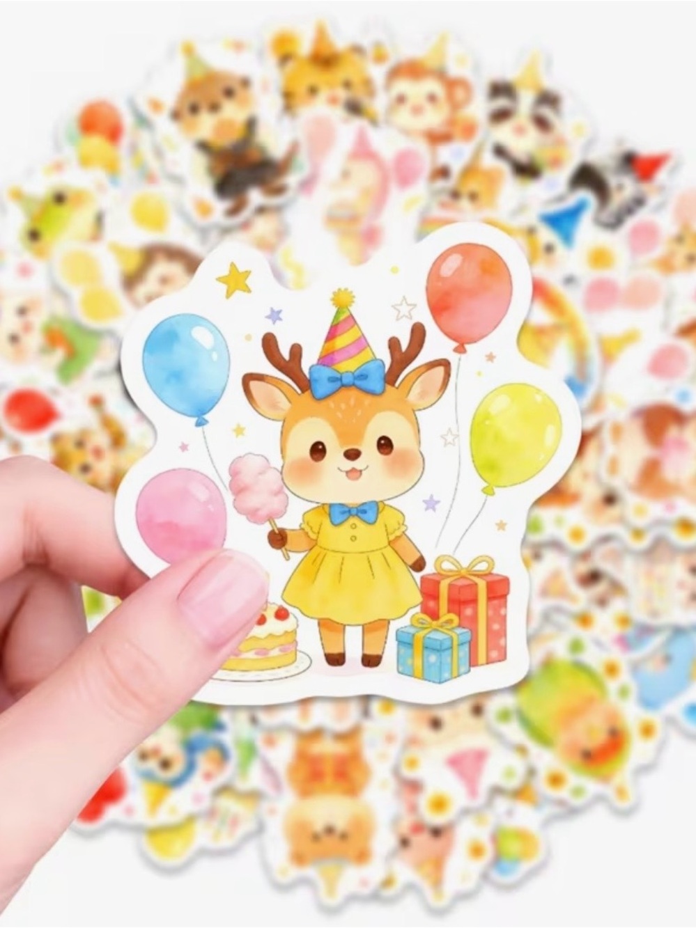 50 Cute Animals Happy Birthday Stickers Party Celebrating Balloons Gifts Fun